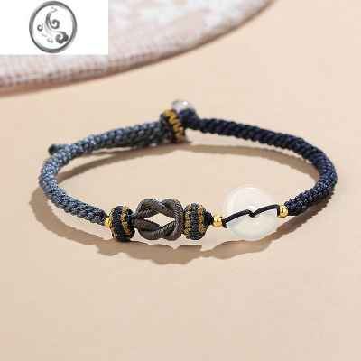 JiMi平安扣情侣手链男女银银一对情侣款轻奢小众和田玉手绳编织礼物