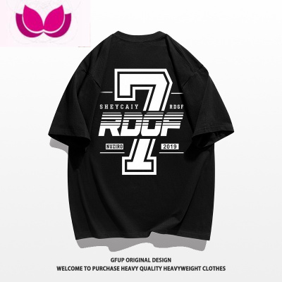 七斓美式高街黑色T恤男夏季高克短袖潮流cityboy数字印花体恤