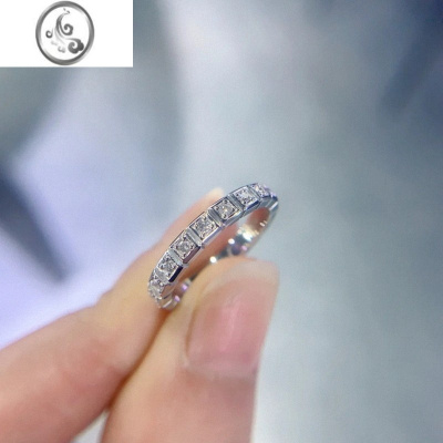 JiMi新款小冰块情侣戒指银银高级感小方块玫瑰金窄版排钻男女对戒礼物