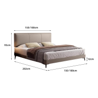 欧先生208高脚实木现代极简真皮双人软靠包主卧次卧室真皮床1.5米1.8米婚床