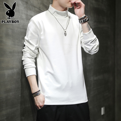 花花公子半高领长袖T恤男士德绒上衣秋季潮流休闲打底T恤衫男款