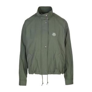 高田贤三(Kenzo)军绿色短款夹克女式高领老虎图案抽绳下摆户外休