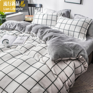 珊瑚绒四件套冬季双面加绒三件套绒面床单被套加厚法兰绒床上用品 三维工匠