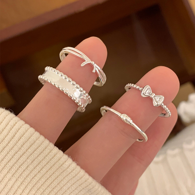 纯银蝴蝶结叠戴戒指女小众设计时尚个性食指戒配饰轻奢高级感送女朋友老婆情人节七夕生日礼物