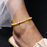 纯银转运招财水晶高级手串时尚礼物女复古轻奢天然蜜蜡绿松石脚链送女朋友老婆情人节七夕生日礼物