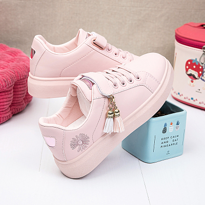 玳恩女童小白鞋2020春秋新款韩版防水儿童系带皮面女孩休闲板鞋百搭潮