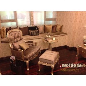 欧式单人沙发布艺实木老虎椅客厅阳台休闲懒人沙发椅子脚蹬圆几