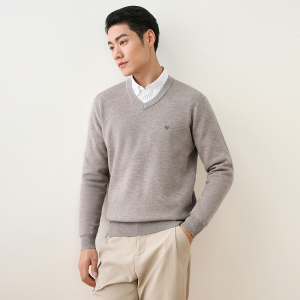 [纯羊毛]恒源祥羊毛衫秋季加厚V领针织衫中年男士打底大码毛衣