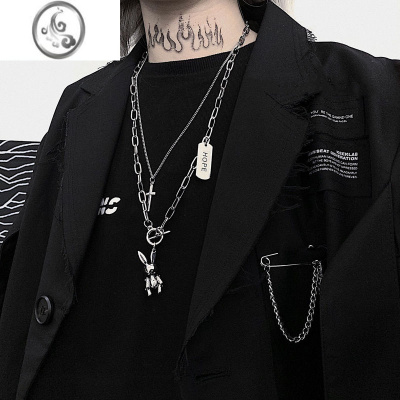JiMi钛钢兔子项链女ins嘻哈冷淡风吊坠男配饰酷帅朋克暗黑系多层长链