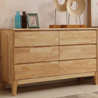 创世人 简约实木六斗柜卧室储物柜原木色抽屉收纳柜 1250*400*780mm