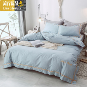 ins北欧风棉床上四件套棉网红款色床单三件套欧式被套简约 三维工匠