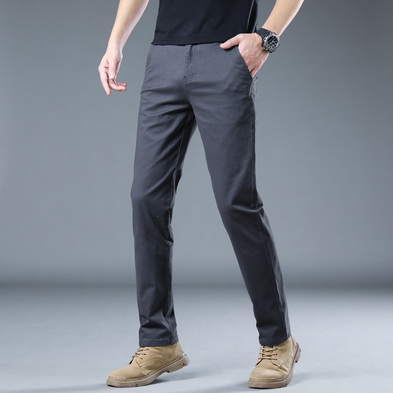 纯棉休闲长裤男卡其直筒微弹灰色商务休闲纯棉春夏男士休闲裤黑色