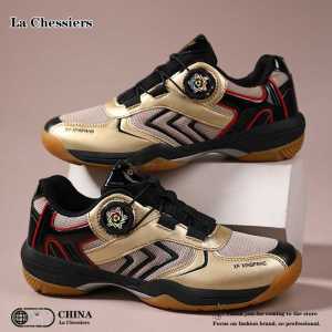 La Chessiers户外羽毛球鞋男鞋新款情侣鞋女士鞋子透气防滑低帮运动鞋 黑金 41码