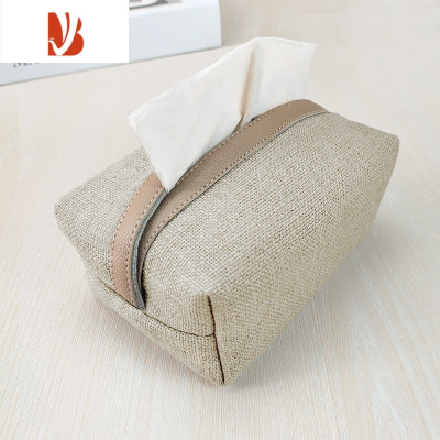 三维工匠日式纸巾盒黄麻布艺长方形抽纸盒简约抽纸包棉麻面巾盒餐巾纸盒包 纯亚麻配皮抽纸盒