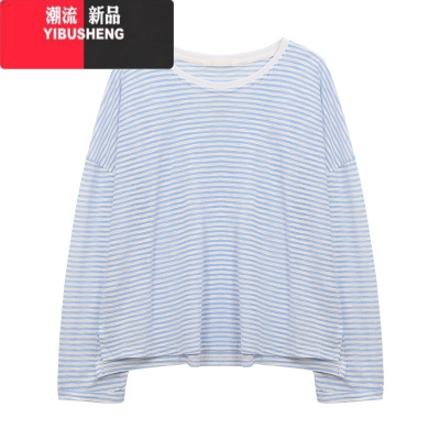 YIBUSHENG条纹t恤女装2024新款长袖防晒罩衫薄款慵懒风外穿上衣服ins潮