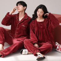 情侣睡衣秋冬季珊瑚绒本命年喜庆结婚大红色一男士一女家居服套装_767