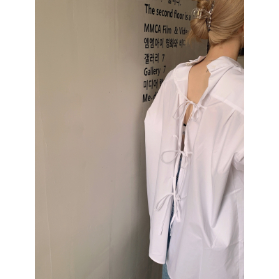 广赫衬衫女设计感小众前后两穿韩版宽松bf慵懒风中长款衬衣潮法式上衣衬衫