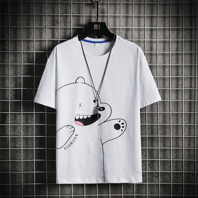 79元两件-风涵青男士T恤男100%棉夏季短袖T恤潮流港风半袖打底衫内搭上衣男装81229白色2XL