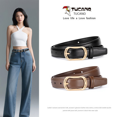 啄木鸟女士高端真皮腰带2025新款皮带休闲针扣牛仔裤裤带装饰女款
