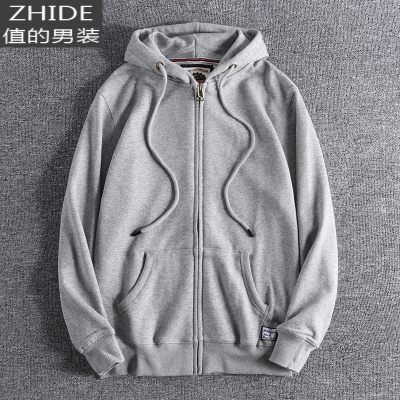 SUNTEK欧美色毛圈卫衣男秋冬季潮流开衫连帽套头休闲宽松运动外套卫衣