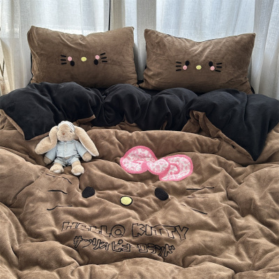 冬天加厚牛奶绒毛巾绣床上四件套珊瑚绒被罩床单三件套保暖床笠品