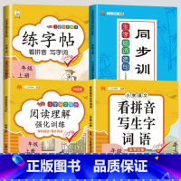 [4本]看拼音写词语+练字帖+组词造句+阅读 二年级下 [正版]看拼音写词语一年级二年级三四五六年级上册语文人教版小学生