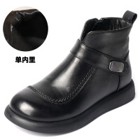 真皮加绒平底短靴女新款秋季真皮软底复古风舒适中年妈妈鞋