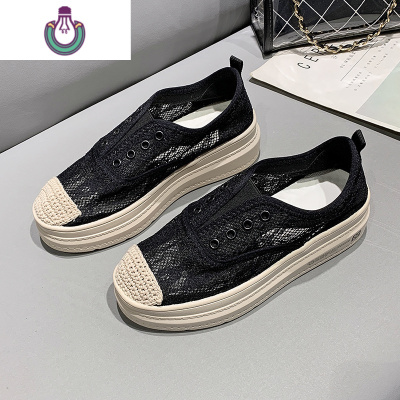 FISHBASKET渔夫鞋女2020春季新款百搭学生休闲厚底松糕鞋蕾丝一脚蹬懒人鞋潮休闲鞋