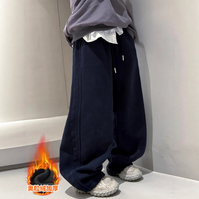 男童冬季一体加绒裤子新款加厚男孩运动卫裤大童直筒裤秋冬款