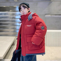 男童冬装羽绒棉服新款男孩加绒红色棉衣年服中大童棉袄冬季