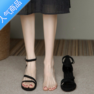 SUNTEK法式一字扣带凉鞋女低跟夏季新款小码仙女风设计感小众粗跟高跟鞋