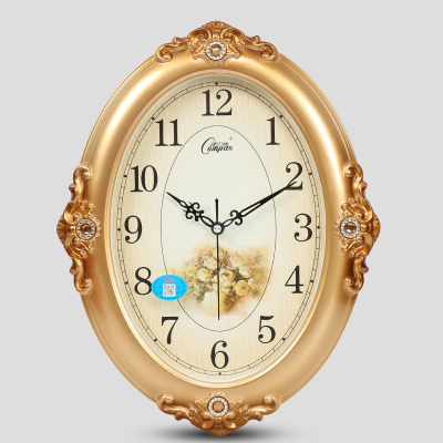 康巴丝客厅表大挂钟时尚创意钟表田园钟表简约挂表欧式石英钟16英寸（直径40.5厘米）椭圆形（金色）2632抖音