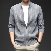 秋冬针织开衫时尚拉链加厚宽松休闲纯色男士毛衣外套