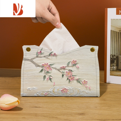 三维工匠中国风油画纸巾盒轻奢抽纸盒车载客厅桌面纸抽套收纳家居摆件 桃花潭水-抽纸盒