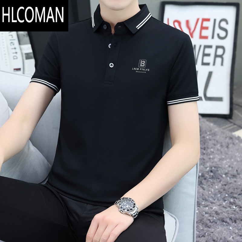 HLCOMAN2025夏季新款男士衫短袖潮牌休闲po衫修身有领翻领T恤上衣