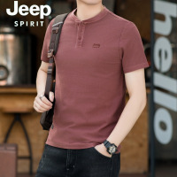 JEEP SPIRIT春夏新款男士件染珠地棉圆领粒扣半袖T恤水洗短袖