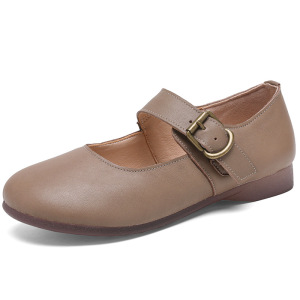 圆头玛丽珍复古女春秋新款平底一字扣平底单鞋真皮复古四季鞋