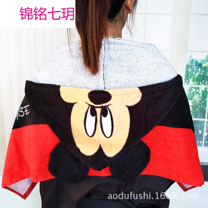 锦铭七玥纯棉斗篷出口日本卡通印花多功能吸汗纯棉带帽运动巾健身防晒披肩