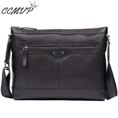 CCMVP品牌自营质量保证-CCMVP休闲品牌单肩男新款男头层牛皮斜挎休闲潮流邮差黑色默认颜色