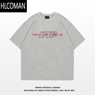 HLCOMANins潮牌简约字母印花短袖T恤男夏季百搭宽松260g上衣
