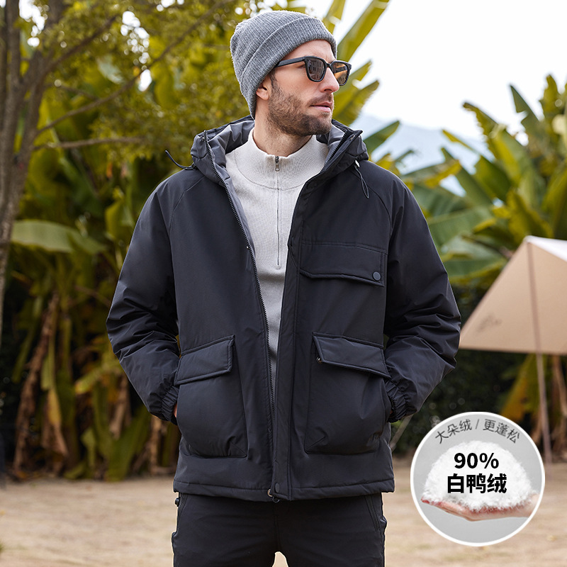 羽绒服男士冬季新款时尚大口袋连帽防寒加厚保暖时尚潮流外套男装