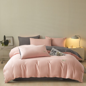 雅鹿·自由自在(Yalu&Freedom)全棉拼色简约 四件套 樱花粉+高级灰