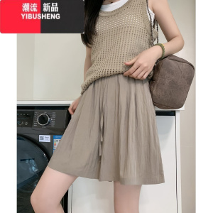 YIBUSHENG冰丝山本短裤女薄款高腰宽松直筒阔腿小个子居家休闲运动五分裤