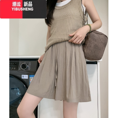 YIBUSHENG冰丝山本短裤女薄款高腰宽松直筒阔腿小个子居家休闲运动五分裤