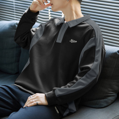 [3件8.5折75.7元,叠加优惠券]唐狮长袖polo衫男士t恤长袖polo衫男翻领拼色长袖POLO