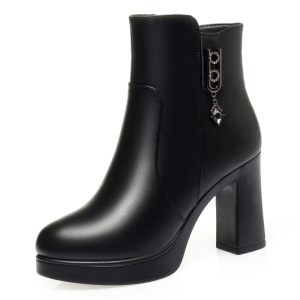 冬季新款女靴加绒棉鞋高跟短筒靴女棉靴粗跟厚底女式棉皮鞋妈妈鞋