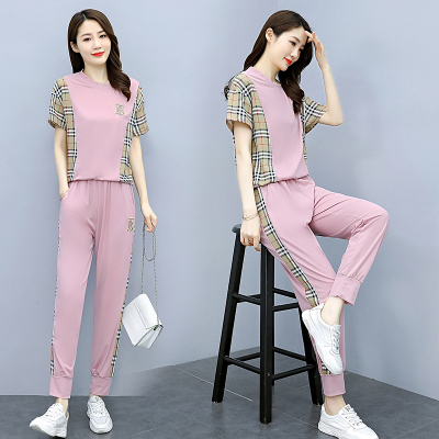 仙依琦休闲运动套装女士2021新款夏季短袖宽松洋气减龄时尚显瘦两件套潮8048