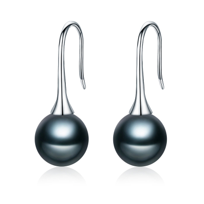 brir佰色传情正圆8-9mm大溪地黑珍珠耳饰耳钩女18K金正品女黑色