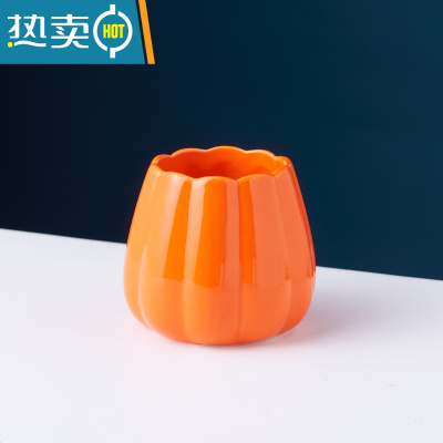 敬平水果叉家用轻奢欧式不锈钢套装陶瓷收纳罐儿童安全甜品叉子家用 橙色罐牙签