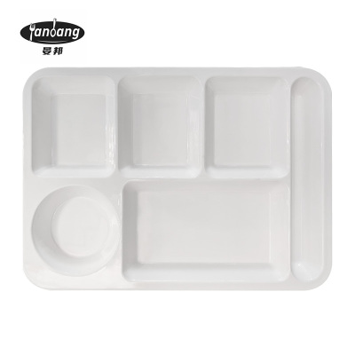 晏邦 密胺六格餐盘深款 14寸 355*254*27mm 1个